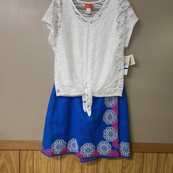 Boden linen cotton wrap blue skirt, embroidered hem, women's 12. - Picture 10 of 10